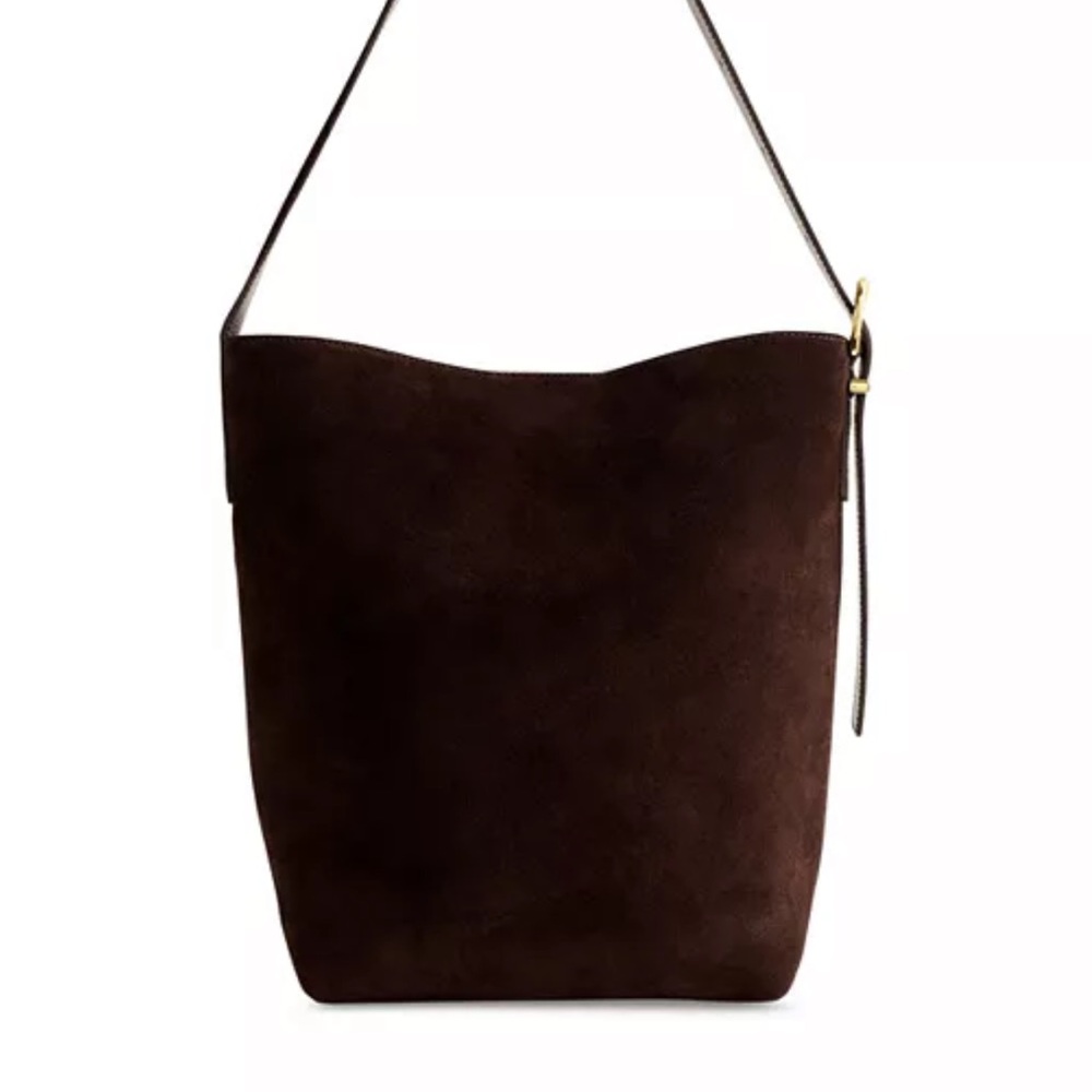 Madewell Essential Medium Bucket Tote — Rich Brown (Dark Carob) Suede